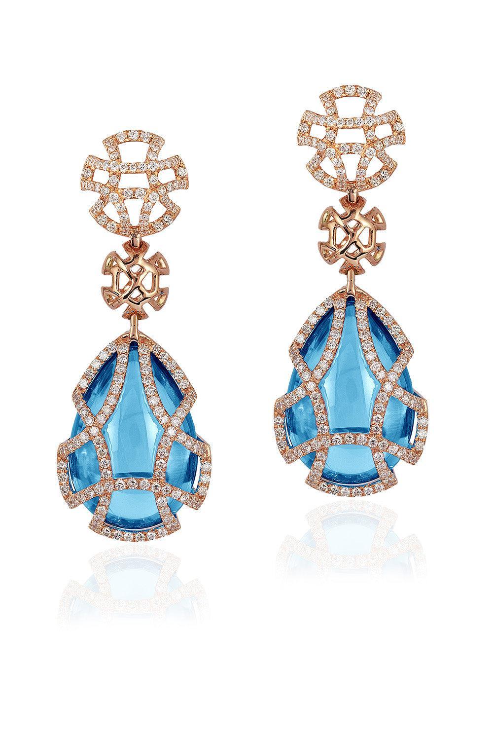 Blue Topaz Teardrop Cage Freedom Earrings-YELLOW GOLD-JEWELRYFINE JEWELEARRING-GOSHWARA