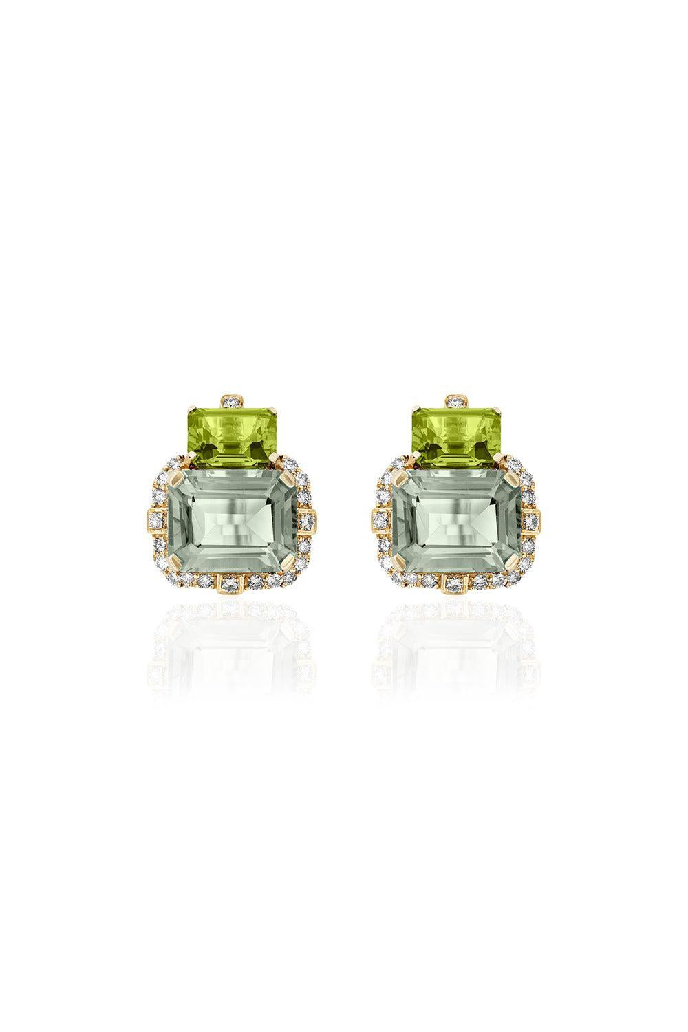 Prasiolite Peridot Two Drop Gossip Earrinngs-YELLOW GOLD-JEWELRYFINE JEWELEARRING-GOSHWARA