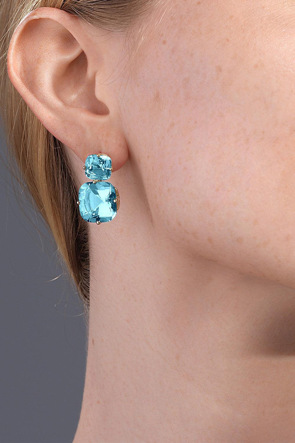 Blue Topaz Two Tier Gossip Earrings-YELLOW GOLD-JEWELRYFINE JEWELEARRING-GOSHWARA