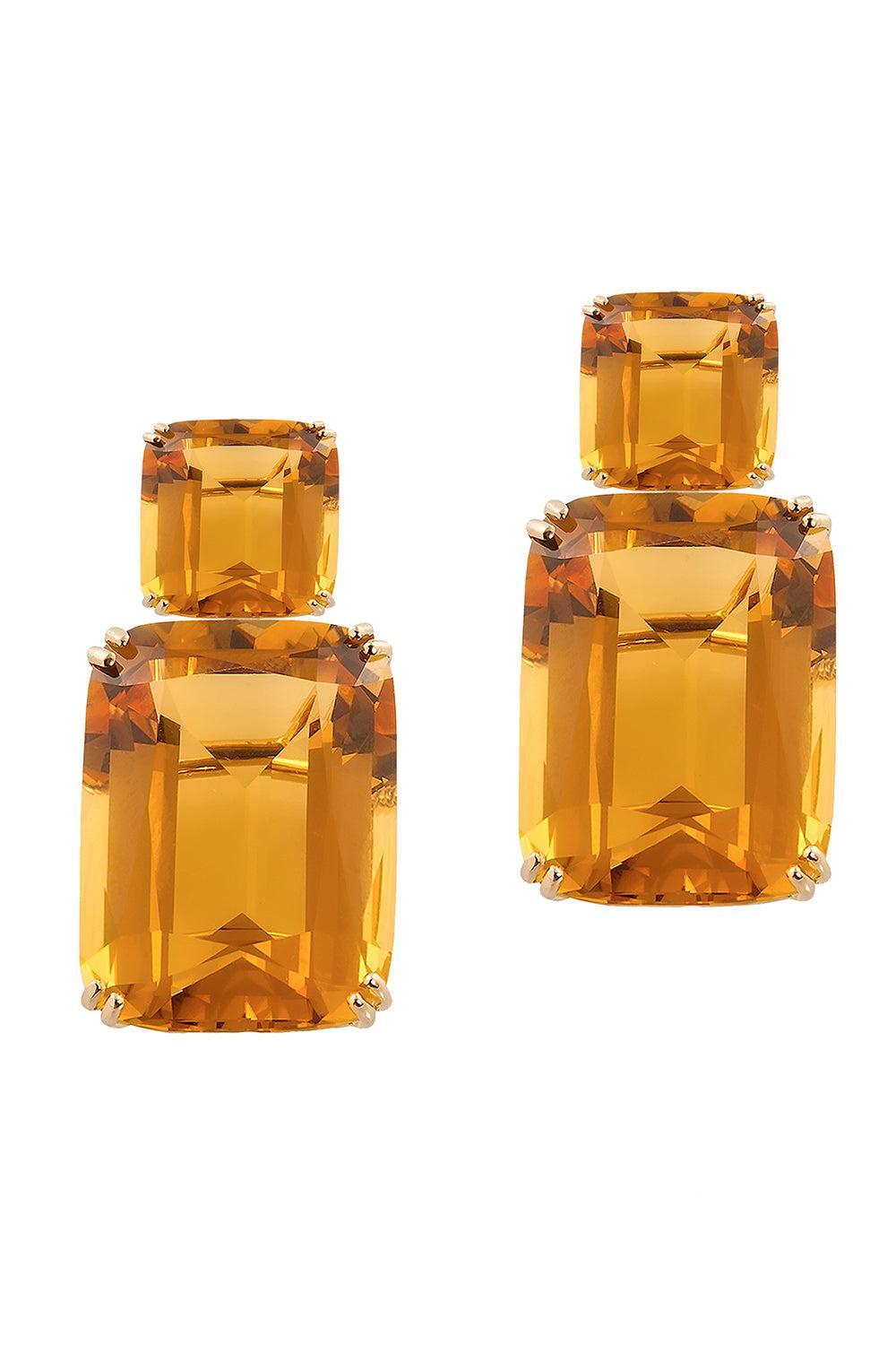 Citrine Cushion G-One Earrings-YELLOW GOLD-JEWELRYFINE JEWELEARRING-GOSHWARA