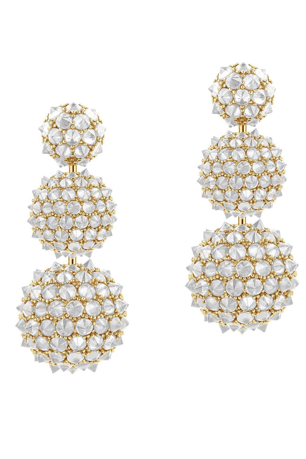 White Sapphire Three Tier Earrings-YELLOW GOLD-JEWELRYFINE JEWELEARRING-GOSHWARA
