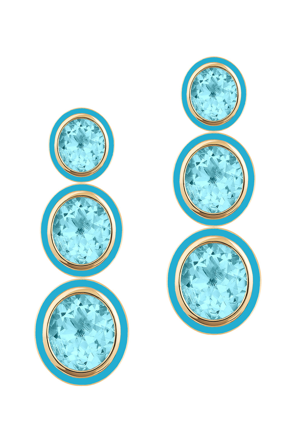 Turquoise Blue Topaz Oval Three Tier Melange Earrings