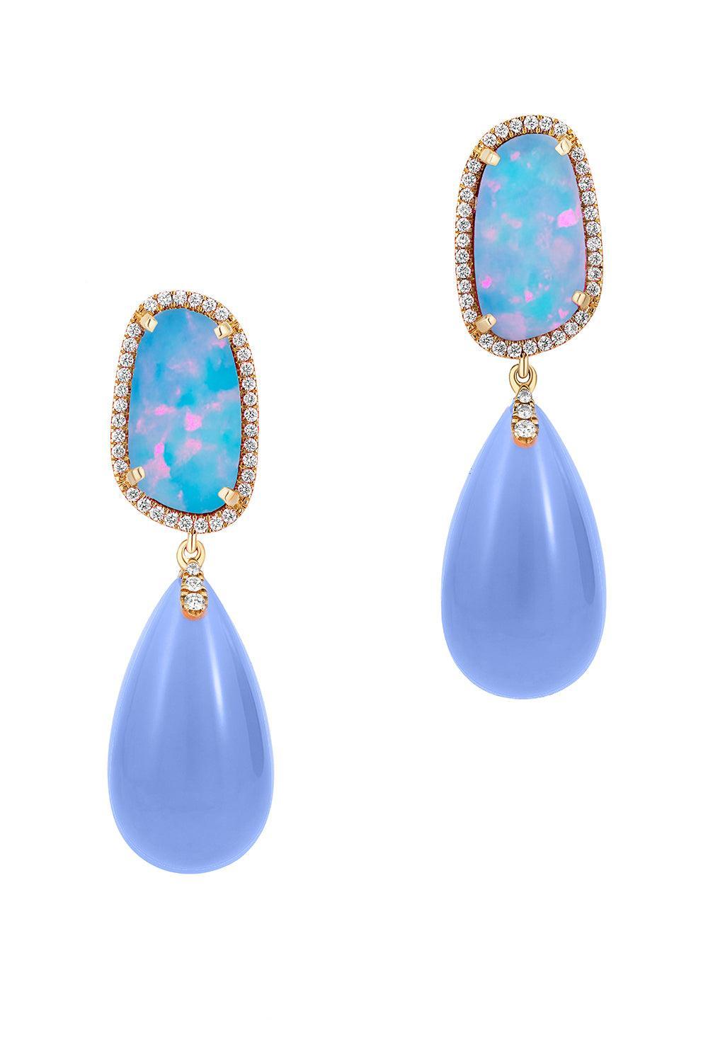 Australian Opal Blue Chalcedony G-One Drop Earrings-YELLOW GOLD-JEWELRYFINE JEWELEARRING-GOSHWARA