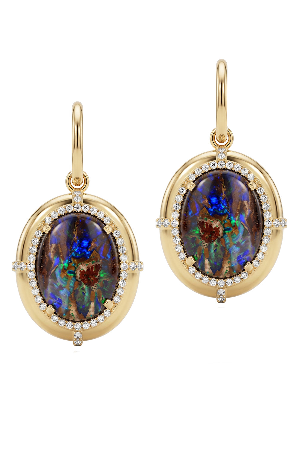 Brown Opal Diamond Medallion Earrings