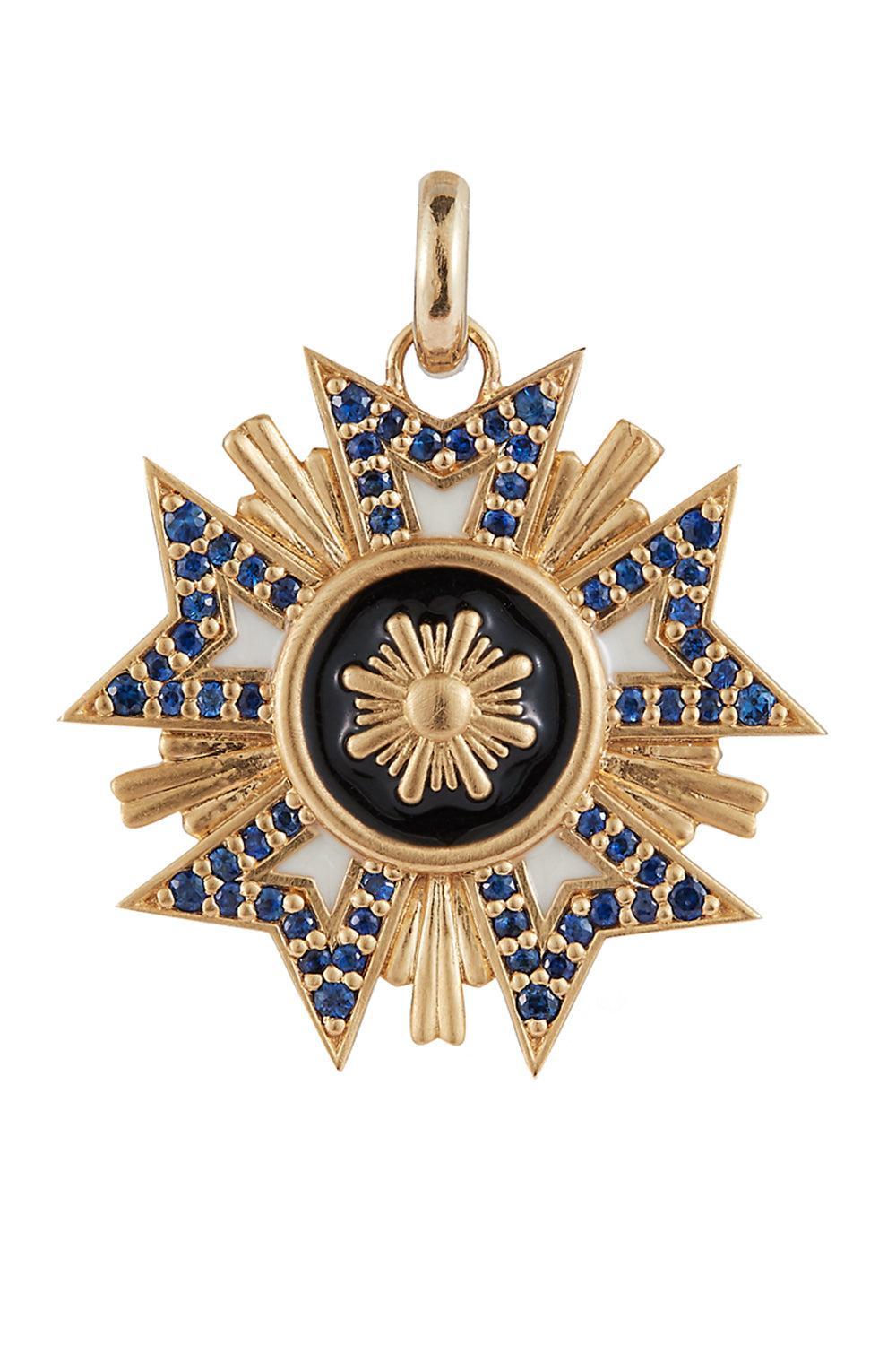 Blue Sapphire White Black Florence Medallion Charm-YELLOW GOLD-JEWELRYFINE JEWELPENDANT-STORROW