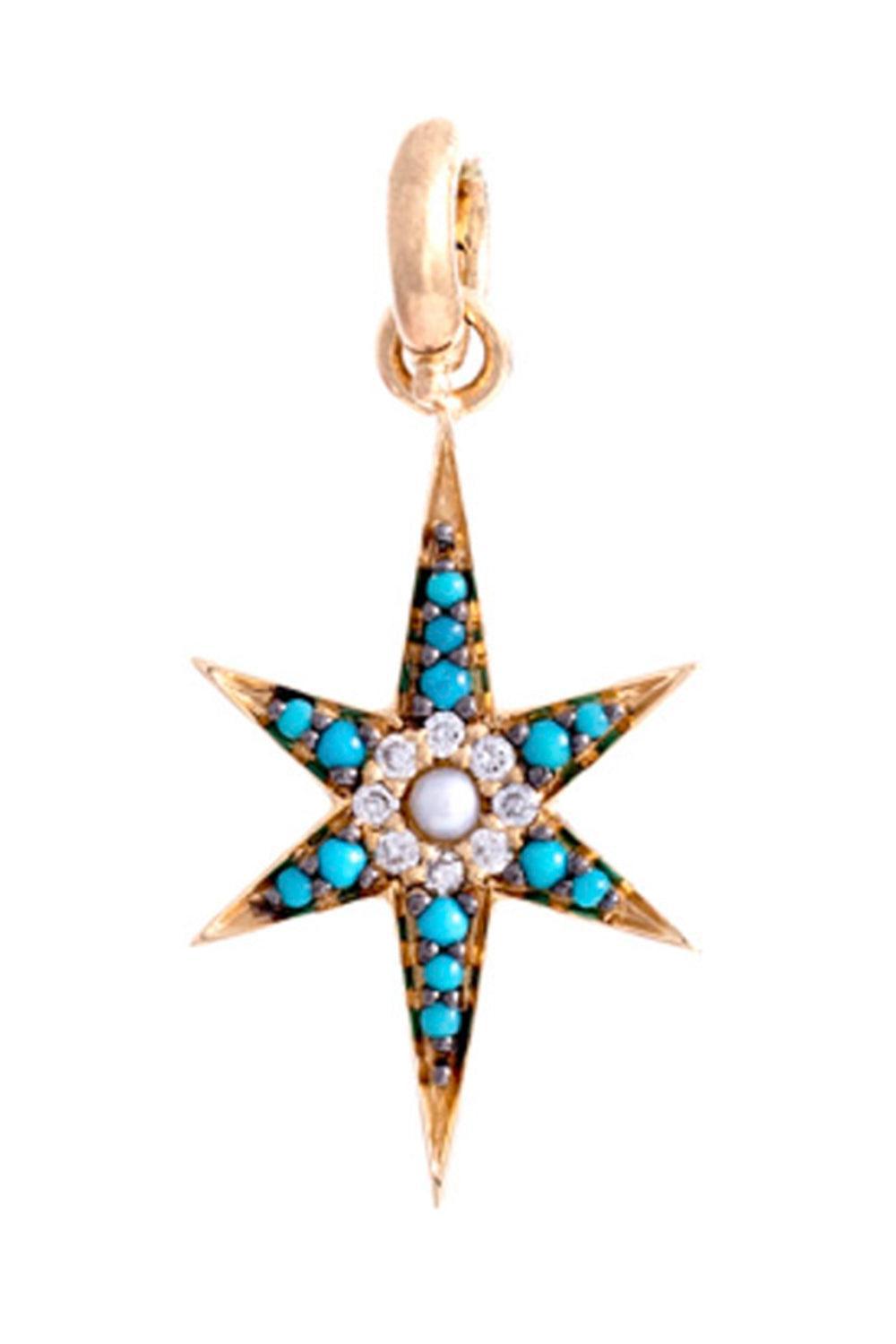 Turquoise Pearl Diamond Stella Large Charm-YELLOW GOLD-JEWELRYFINE JEWELPENDANT-STORROW