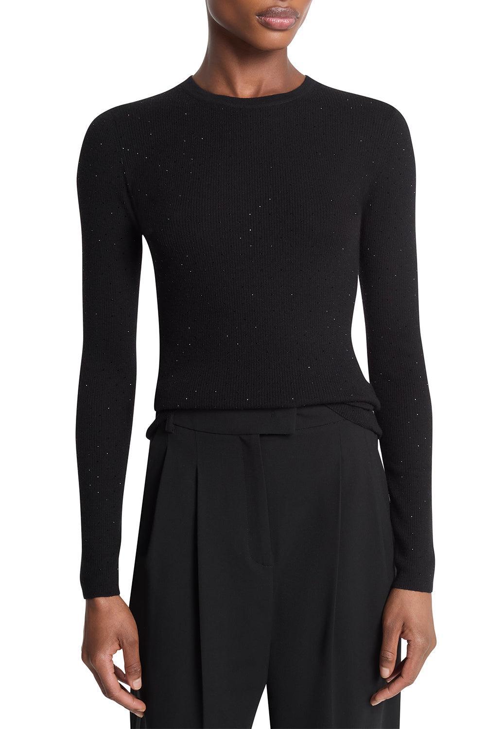 Long Sleeve Crystal Embellished Pullover-BLACK-XS-CLOTHINGTOPSWEATER-MICHAEL KORS COLLECTION