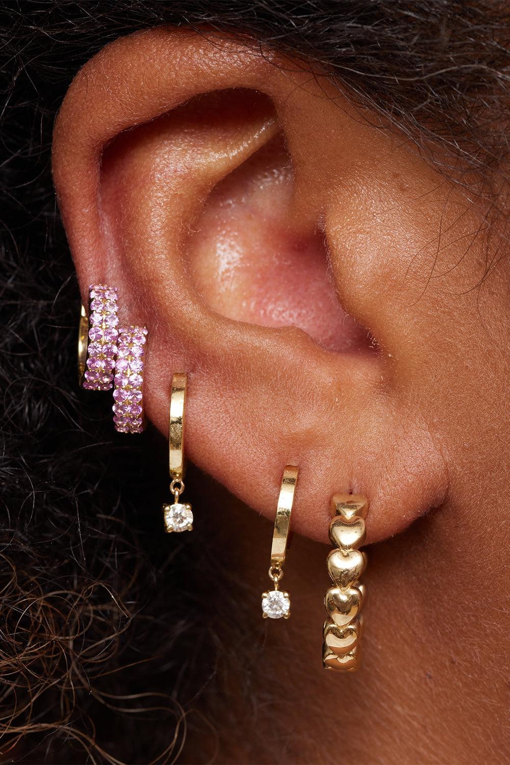 Pink Sapphire Small Double Huggie Earrings-YELLOW GOLD-JEWELRYFINE JEWELEARRING-JENNIFER MEYER