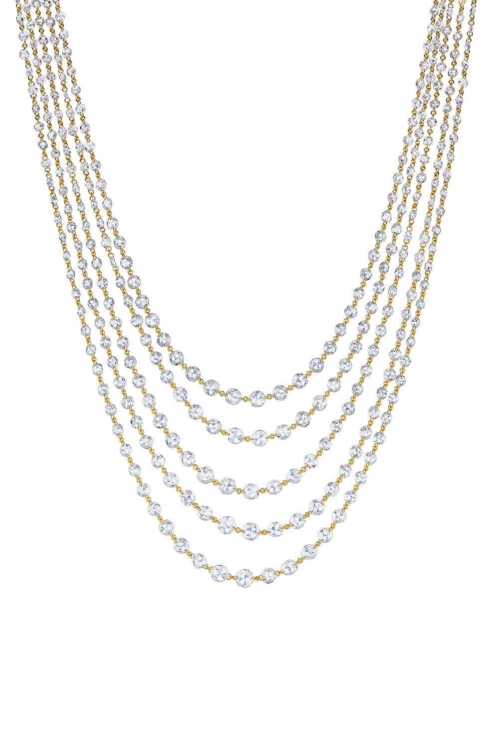 Diamond Five Strand Ethereal Layered Necklace-YELLOW GOLD-JEWELRYFINE JEWELNECKLACE O-64 FACETS