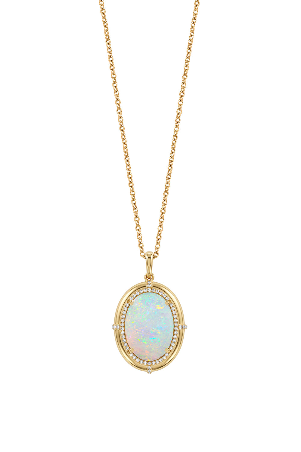 G-One Oval Cabochon Opal Medallion Pendant with Diamonds