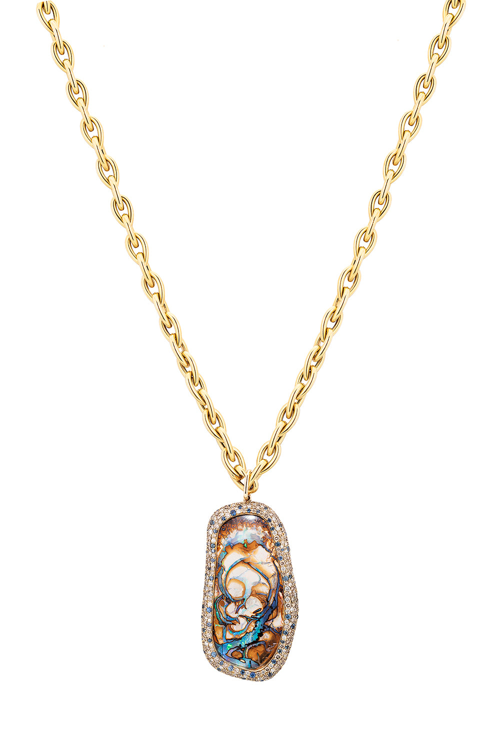 Brown Opal Diamond Sapphire Mosaic Pendant Necklace