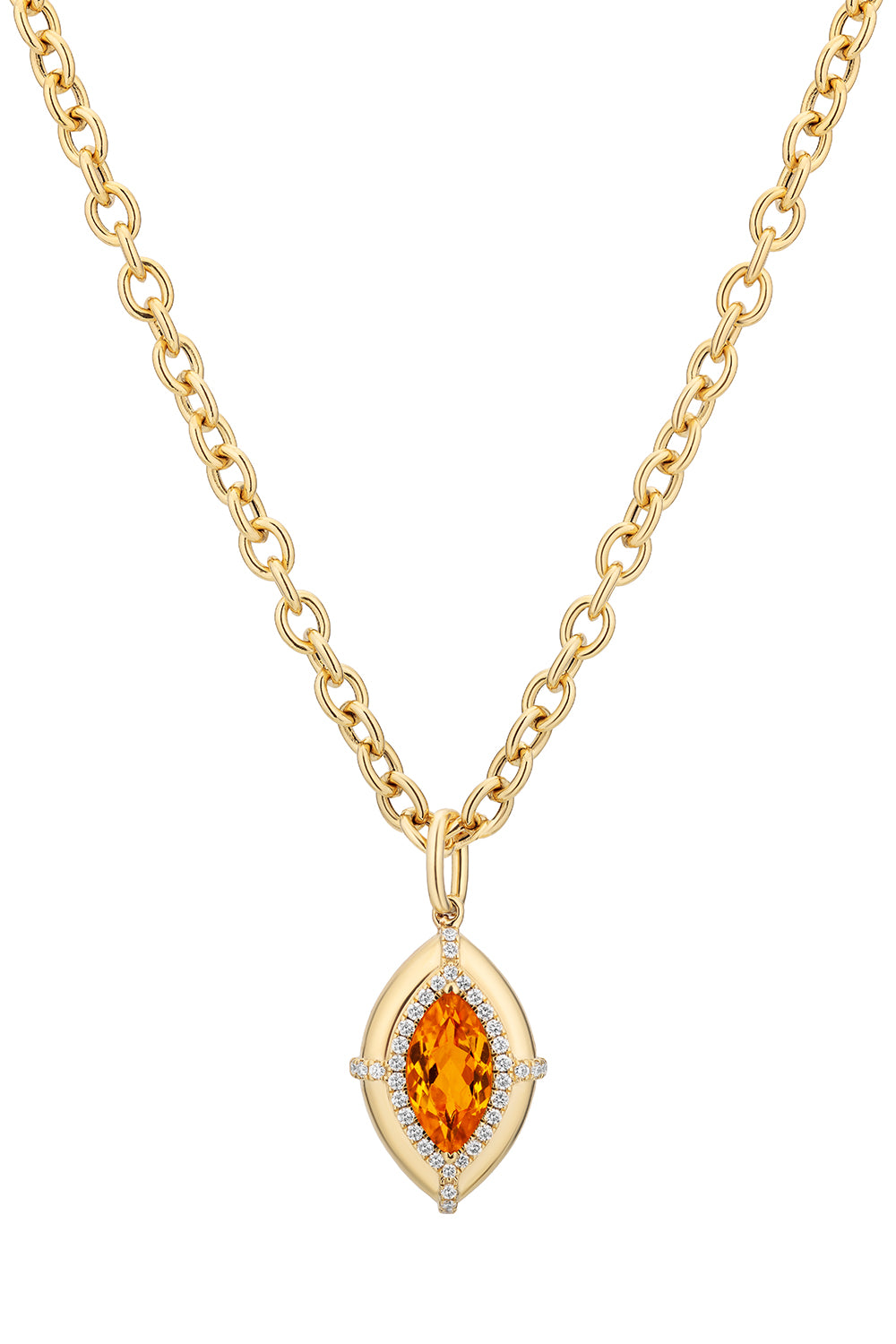 Mandarin Garnet Diamond Marquise Pendant Necklace