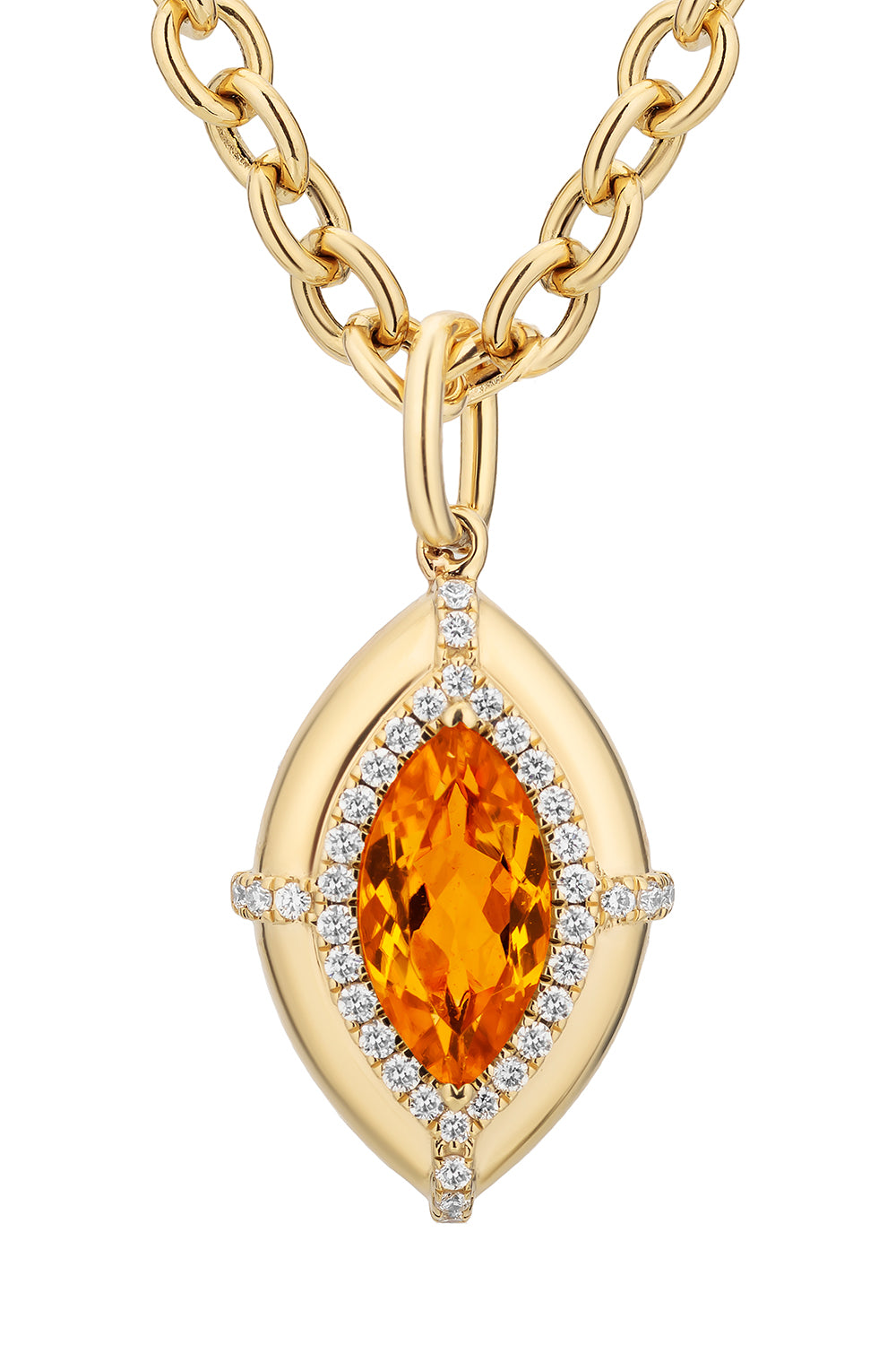 Mandarin Garnet Diamond Marquise Pendant Necklace