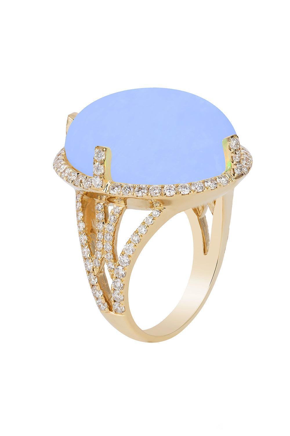 Blue Chalcedony Cabochon G-One Ring-YELLOW GOLD-7-JEWELRYFINE JEWELRING-GOSHWARA