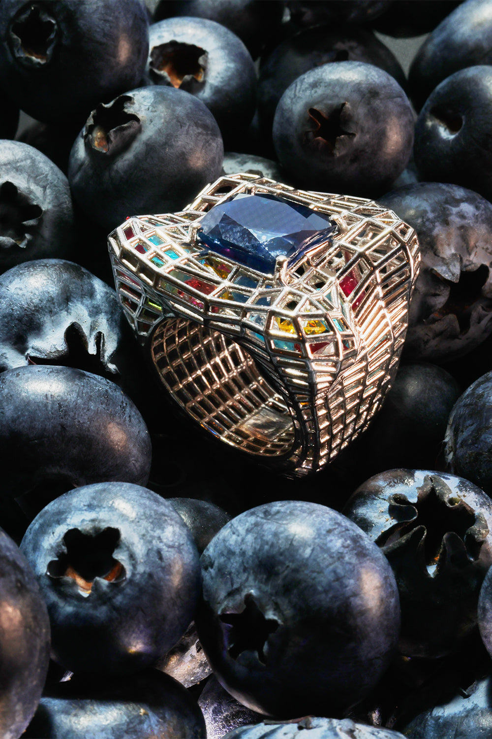 Blue Sapphire Cagey Distorted Ring