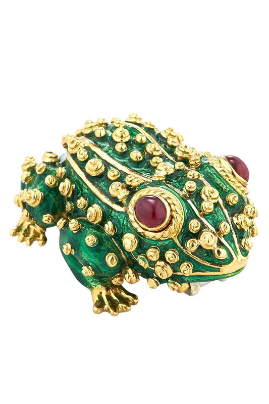 Ruby Green Frog Brooch-YELLOW GOLD-JEWELRYFINE JEWELPIN-DAVID WEBB