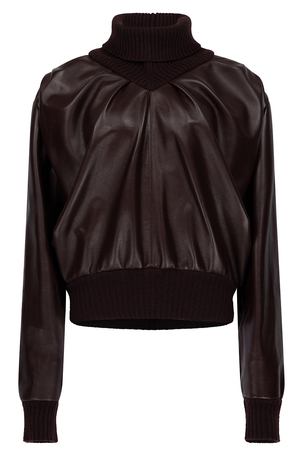 Knitted Collar Leather Top-BROWN-S-CLOTHINGTOPSWEATER-VICTORIA BECKHAM