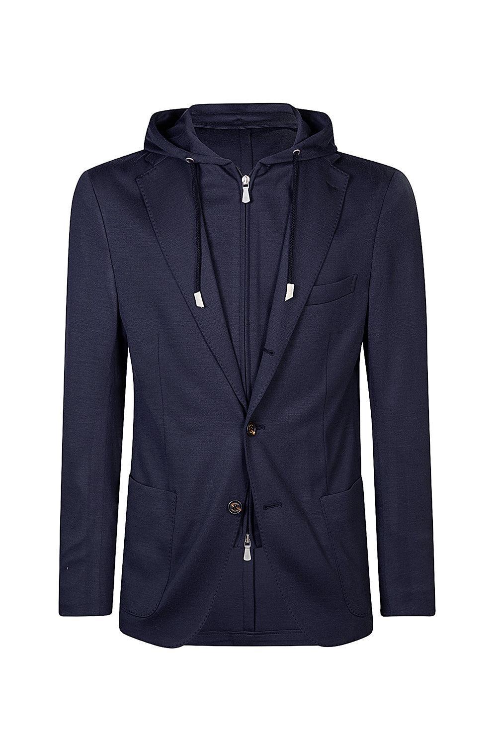 Single Breast Hooded Blazer - Blue-BLUE-46-MENSCLOTHINGJACKET-ELEVENTY