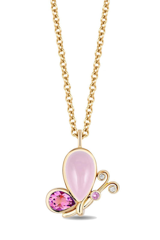 Small Pink Topaz Butterfly Effect Pendant Necklace-YELLOW GOLD-18-JEWELRYFINE JEWELNECKLACE O-MASON & BOOKS