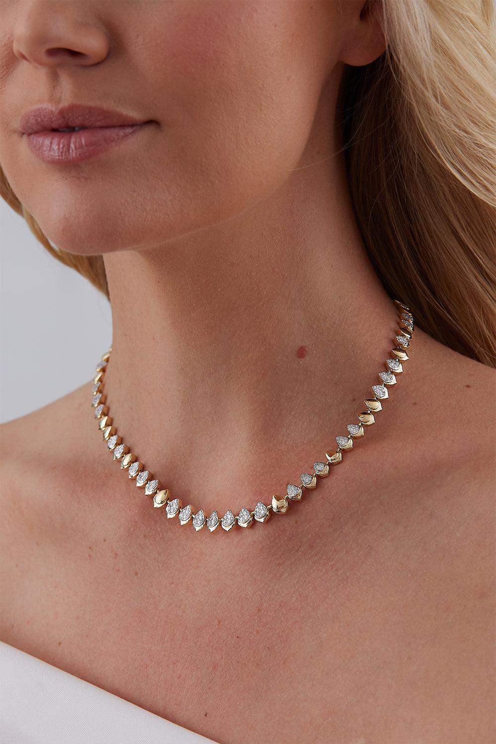 Diamond Pear Halo Choker Necklace-YELLOW GOLD-JEWELRYFINE JEWELNECKLACE O-SARA WEINSTOCK