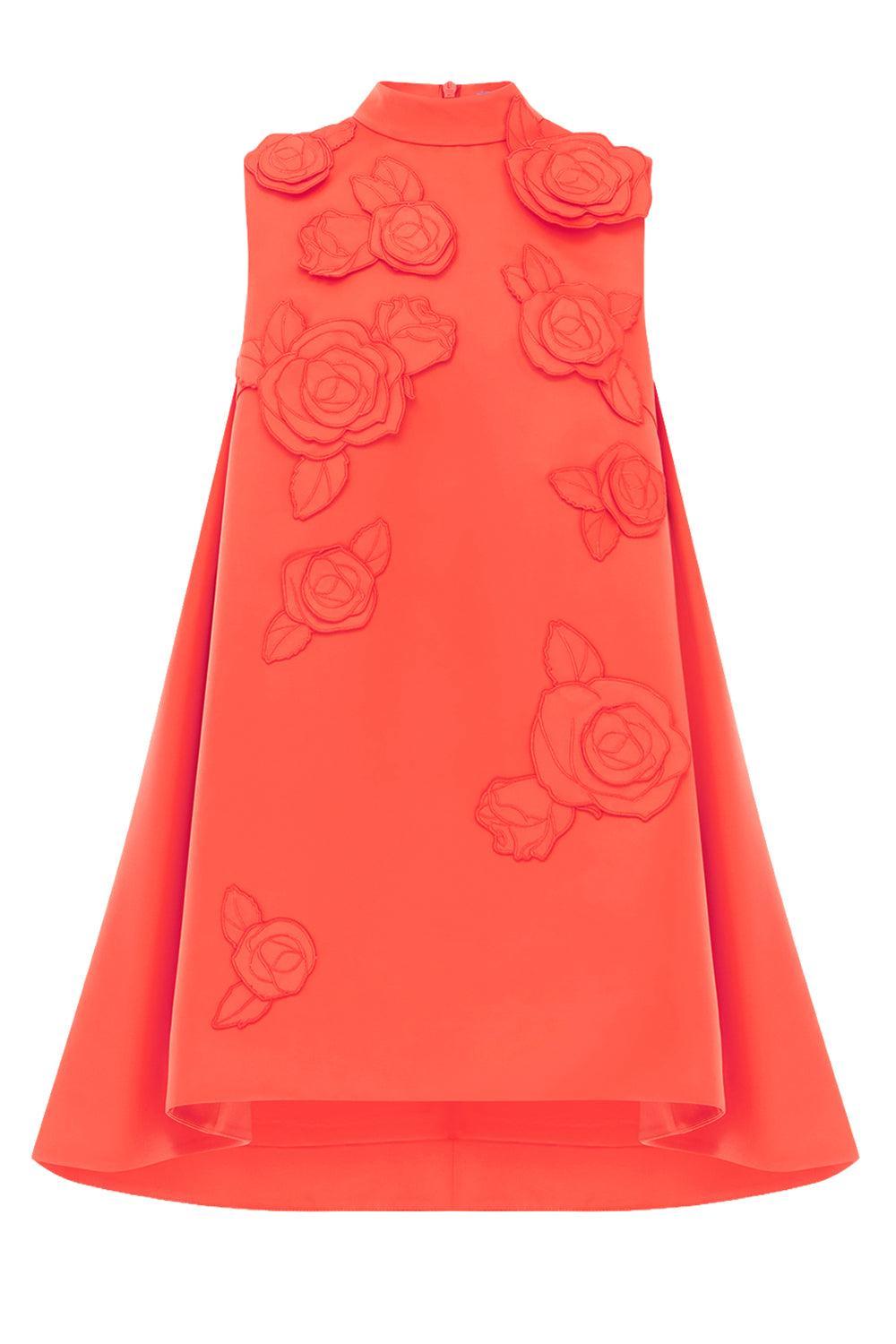 Fallon Applique Floral Mini Dress-SAFFRON-2-CLOTHINGDRESSCOCKTAIL-LEO LIN