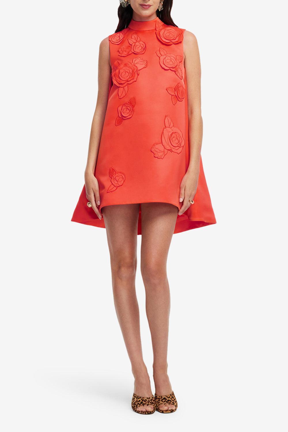 Fallon Applique Floral Mini Dress-SAFFRON-2-CLOTHINGDRESSCOCKTAIL-LEO LIN