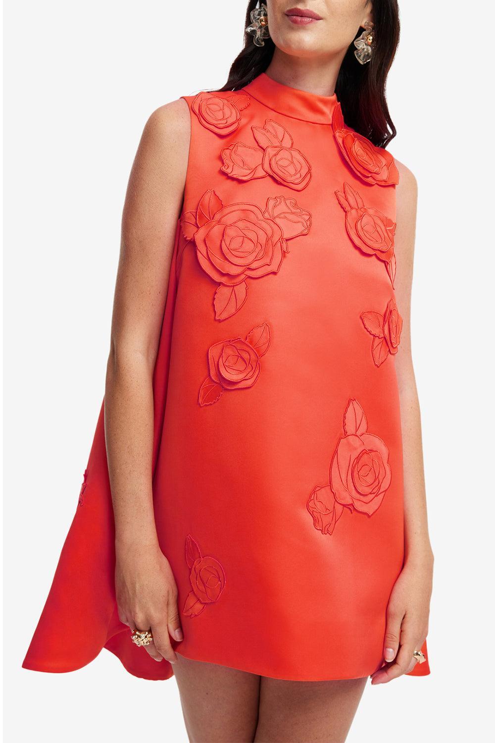 Fallon Applique Floral Mini Dress-SAFFRON-2-CLOTHINGDRESSCOCKTAIL-LEO LIN