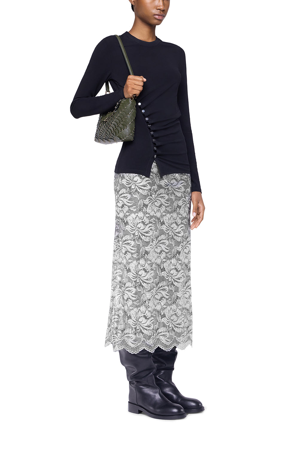 Jupe Midi Skirt-BLACK/SILVER-34-CLOTHINGSKIRTMAXI-RABANNE
