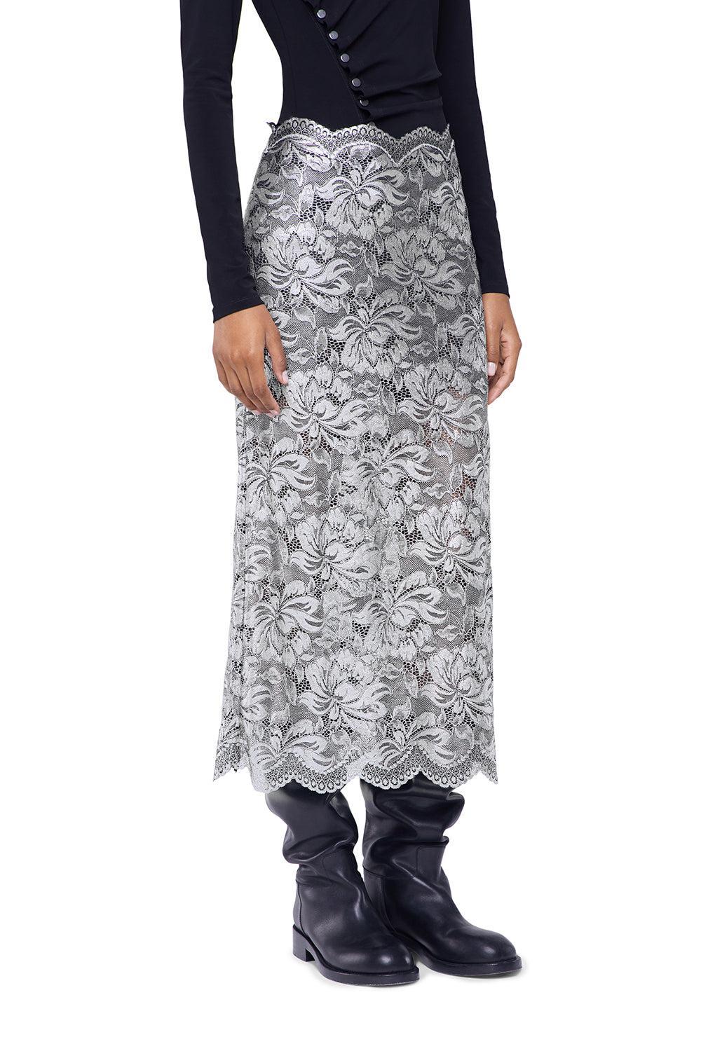 Jupe Midi Skirt-BLACK/SILVER-34-CLOTHINGSKIRTMAXI-RABANNE