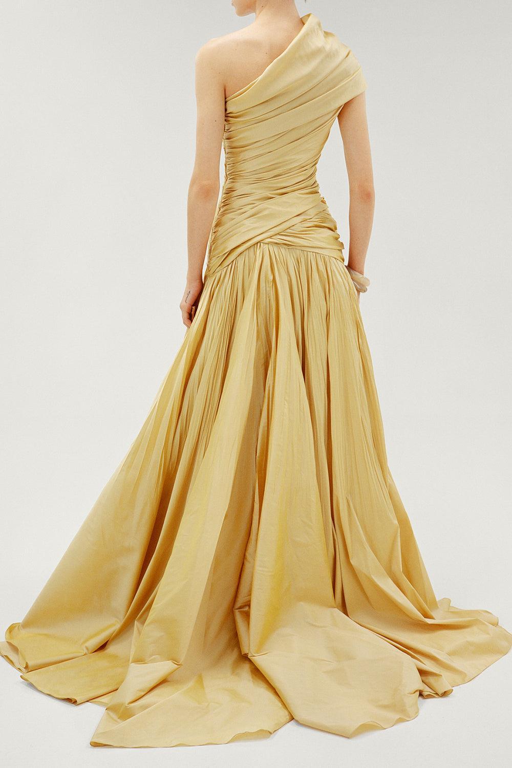 One Shoulder Gown-GOLD-36-CLOTHINGDRESSGOWN-MARMAR HALIM
