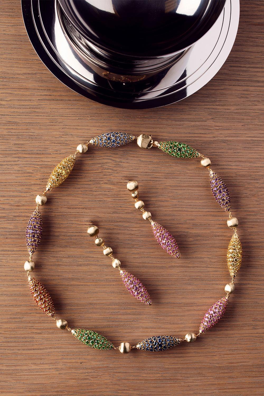 Multi Sapphire Tsavorite Amethyst Africa Alta Necklace-YELLOW GOLD-17.5-JEWELRYFINE JEWELNECKLACE O-MARCO BICEGO