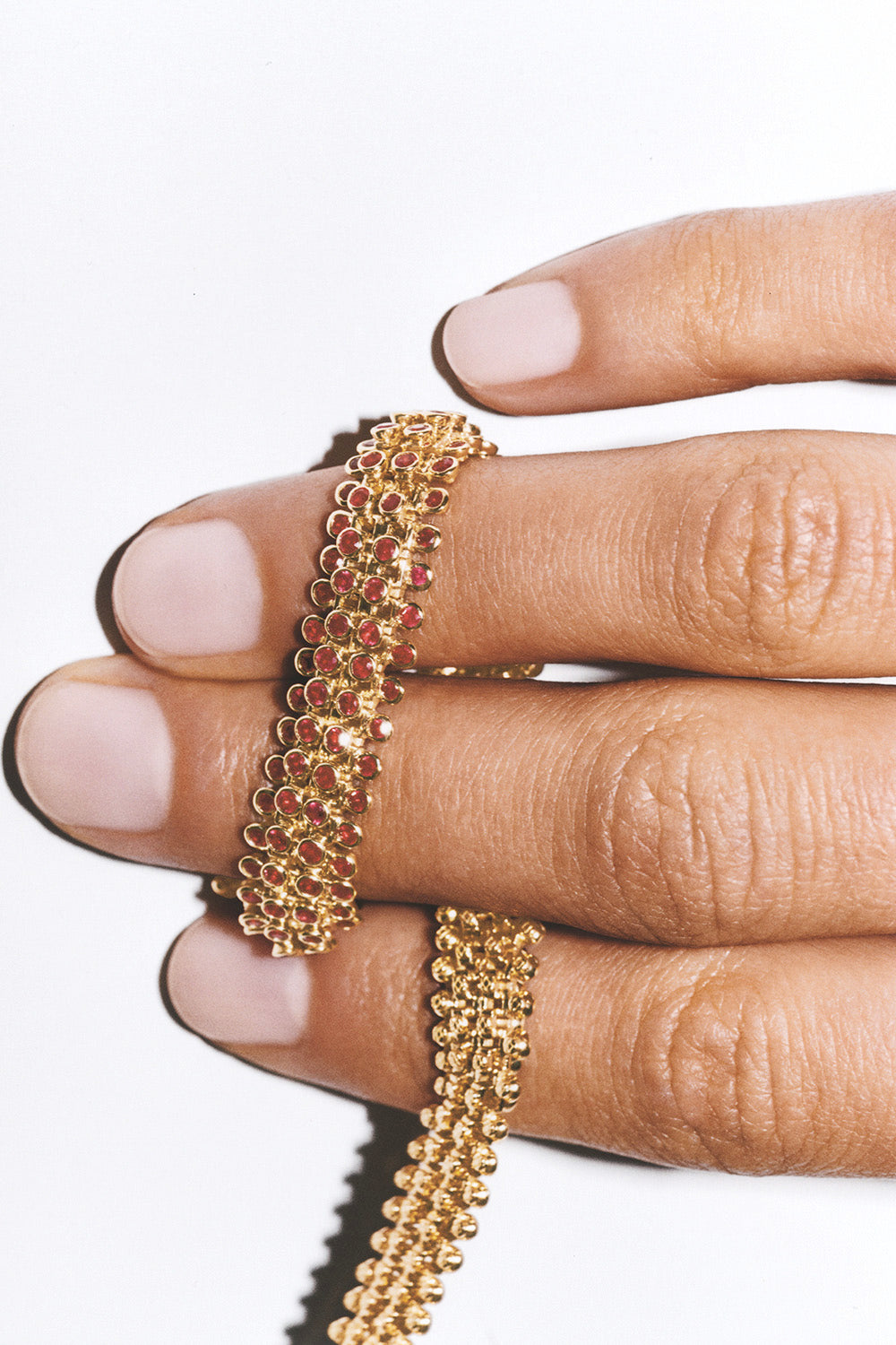 Ruby Flat Mesh Bracelet-YELLOW GOLD-16-JEWELRYFINE JEWELBRACELET O-MARIE LICHTENBERG