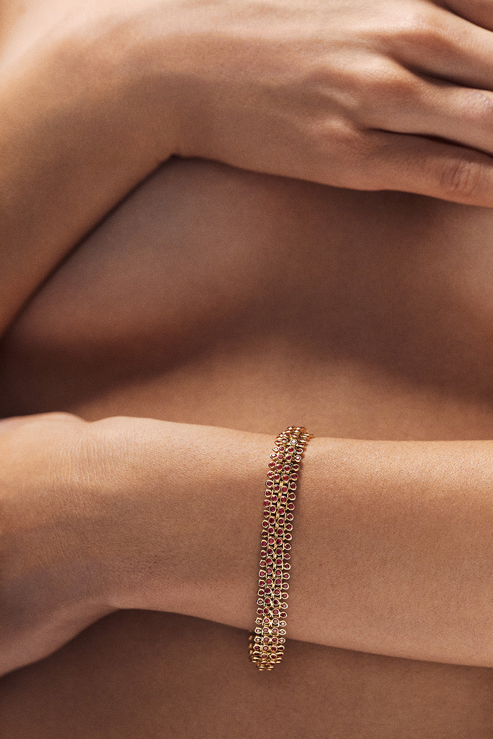  Ruby Flat Mesh Bracelet-YELLOW GOLD-16-JEWELRYFINE JEWELBRACELET O-MARIE LICHTENBERG 