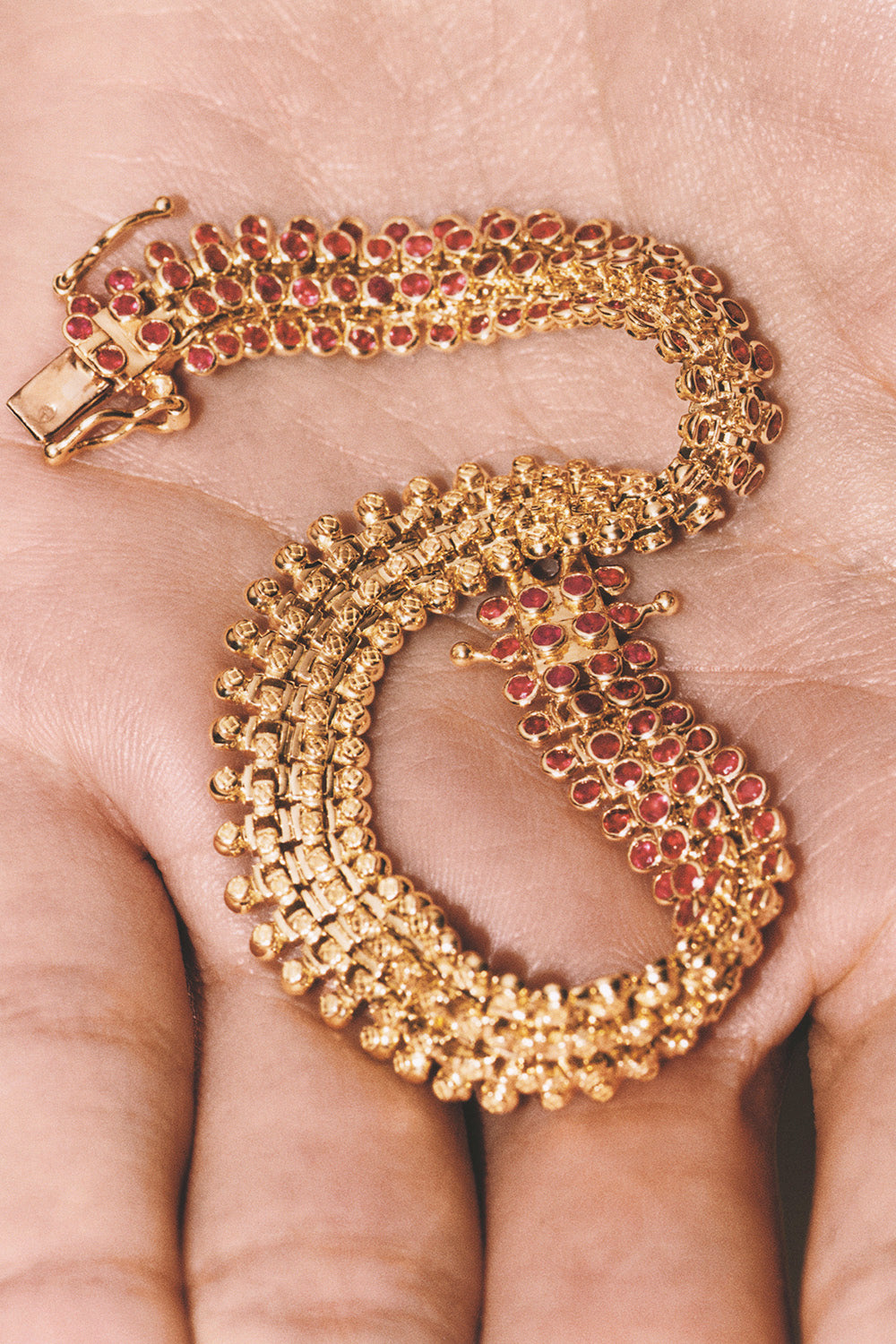 Ruby Flat Mesh Bracelet-YELLOW GOLD-16-JEWELRYFINE JEWELBRACELET O-MARIE LICHTENBERG