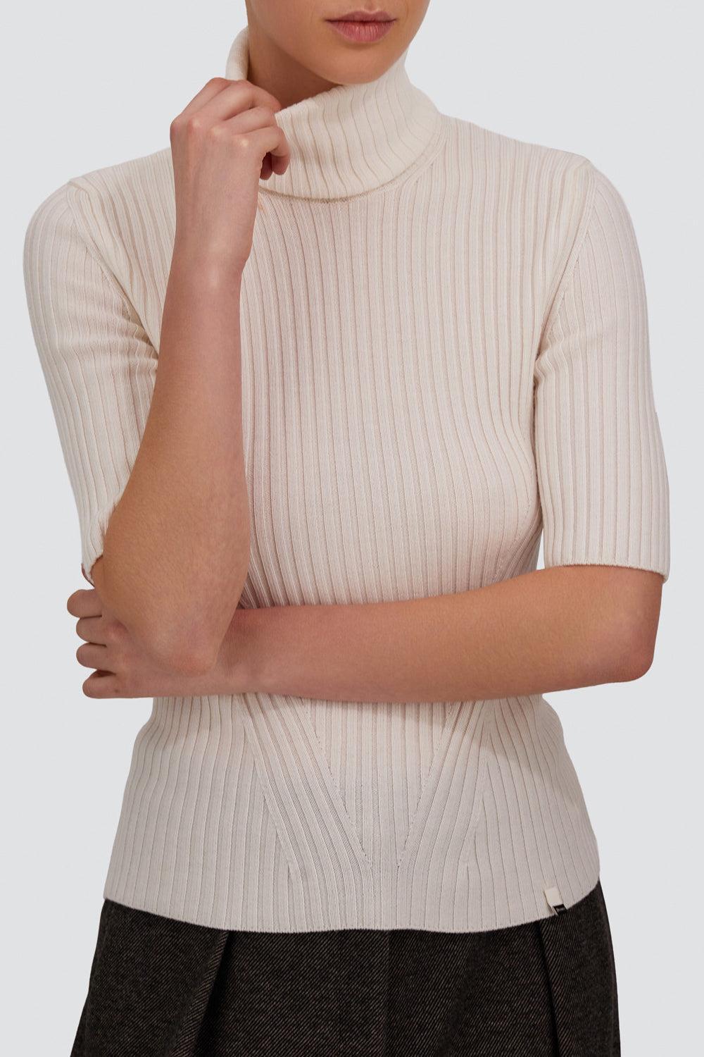 Short Sleeve Ribbed Turtleneck-WHITE-XS-CLOTHINGTOPKNITS-HERNO