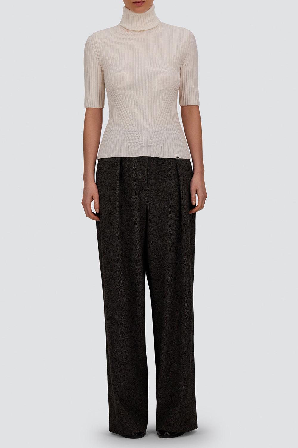 Short Sleeve Ribbed Turtleneck-WHITE-XS-CLOTHINGTOPKNITS-HERNO