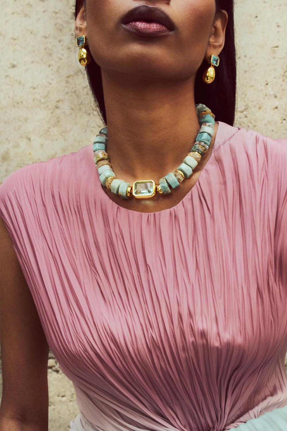 Sage Brush Goddess Collar Necklace-GREEN-JEWELRYBOUTIQUENECKLACE O-LIZZIE FORTUNATO