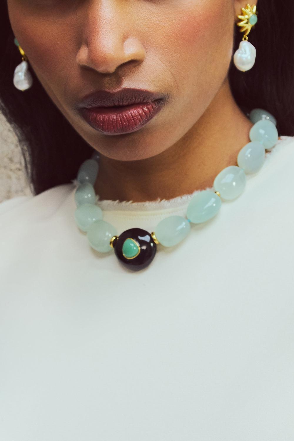 Sea Foam Andalusia Collar Necklace-GREEN-JEWELRYBOUTIQUENECKLACE O-LIZZIE FORTUNATO