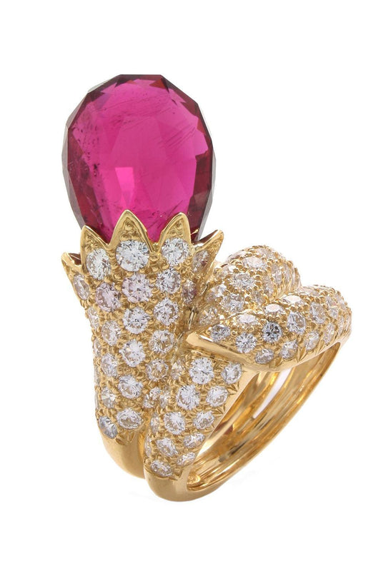 Rubellite Flower Bud Wrap Ring-YELLOW GOLD-JEWELRYFINE JEWELRING-DAVID WEBB