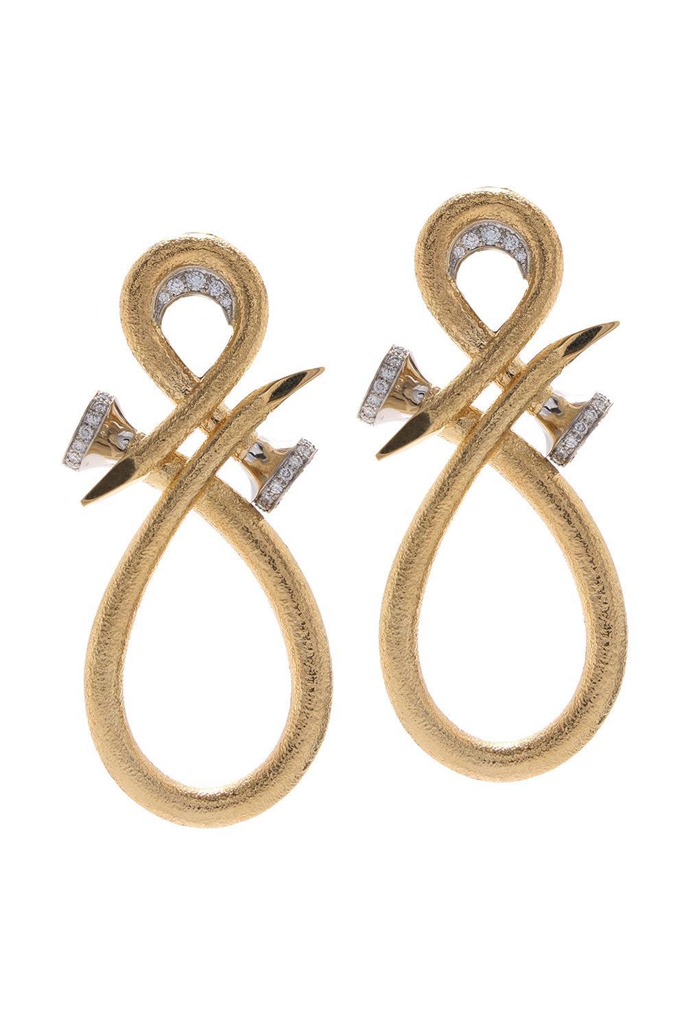Diamond Hammered Triple Infinity Earrings-YELLOW GOLD-JEWELRYFINE JEWELEARRING-DAVID WEBB