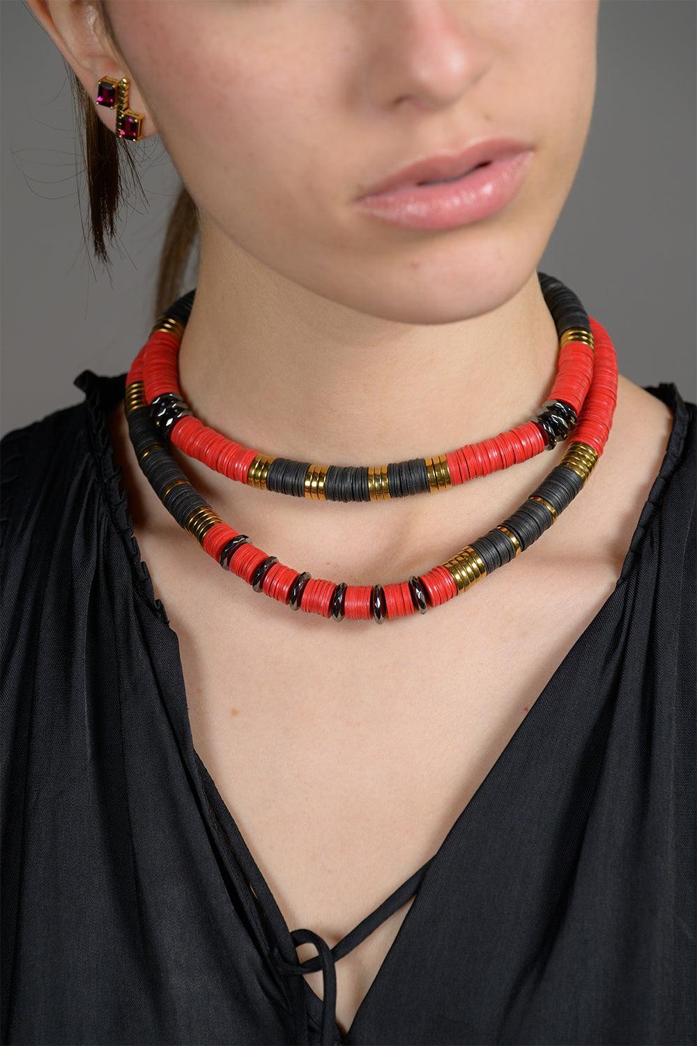 Black Red Rondelle Necklace-BLCK/RED-JEWELRYBOUTIQUENECKLACE O-HIJAS DE PUKA
