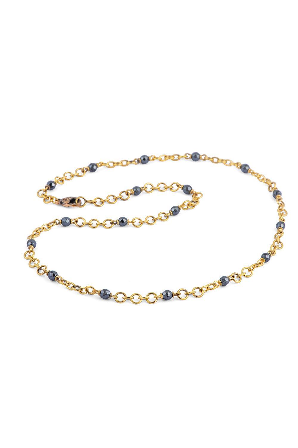 Hematite Small Bead Chain Necklace-YELLOW GOLD-18-JEWELRYFINE JEWELNECKLACE O-SYLVA & CIE
