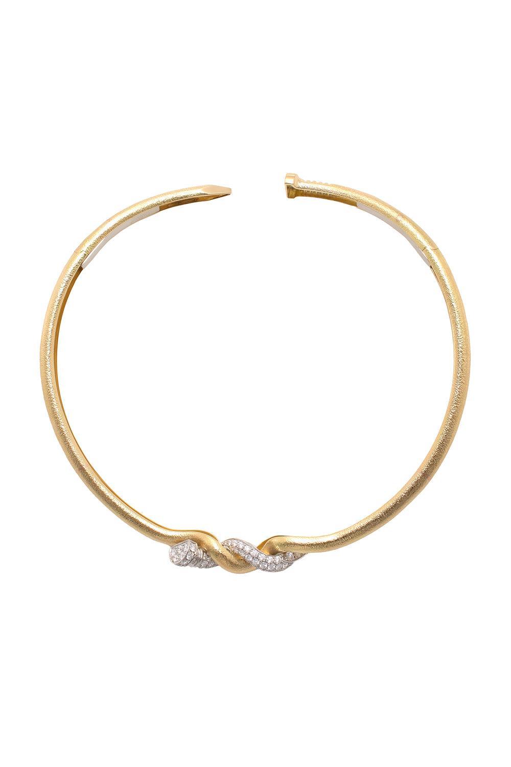 Two Tone Hammered Twisted Nail Necklace-YELLOW GOLD-JEWELRYFINE JEWELNECKLACE O-DAVID WEBB