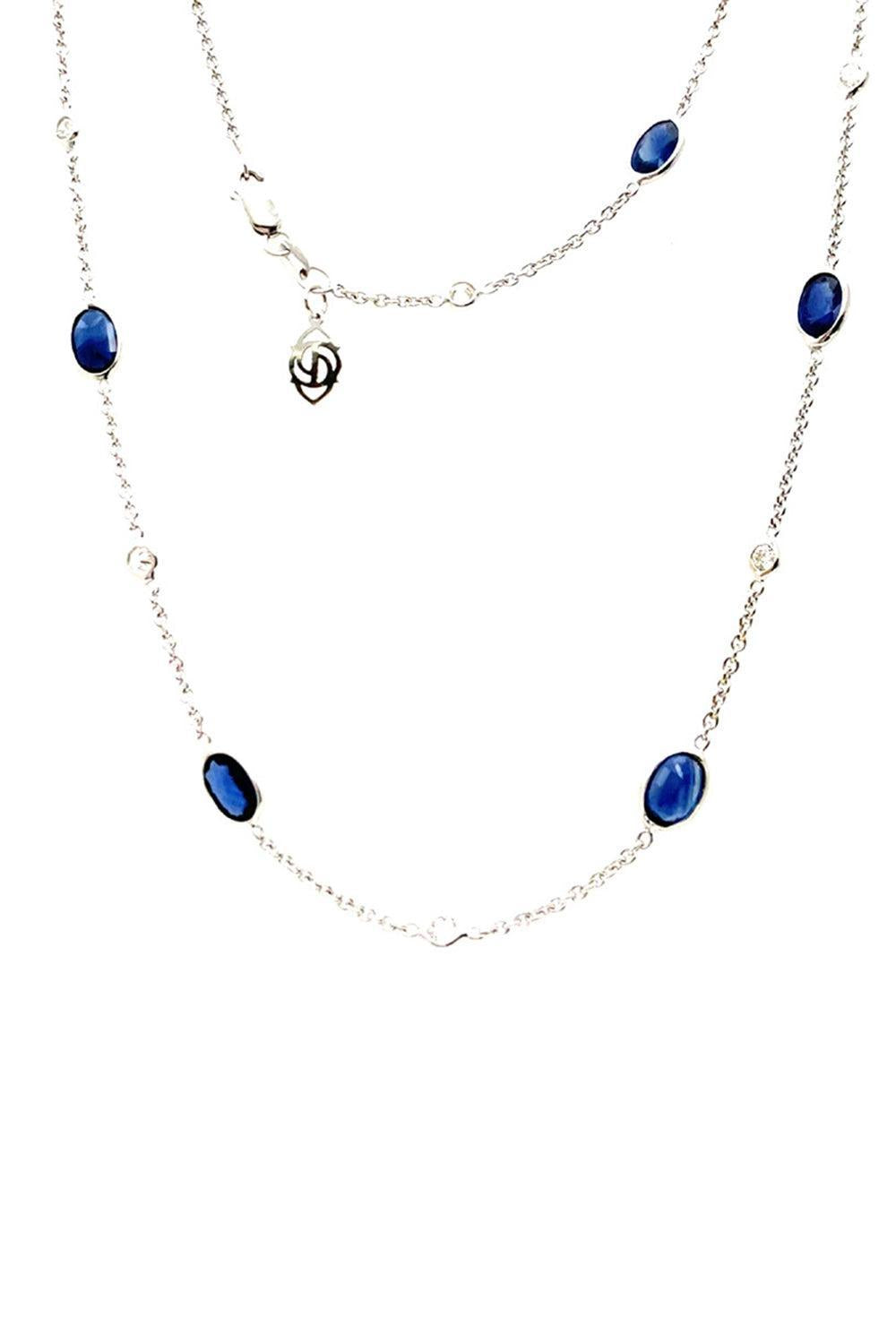 Blue Sapphire Diamond Oval Chain Necklace-WHITE GOLD-17.25-JEWELRYFINE JEWELNECKLACE O-PIRANESI