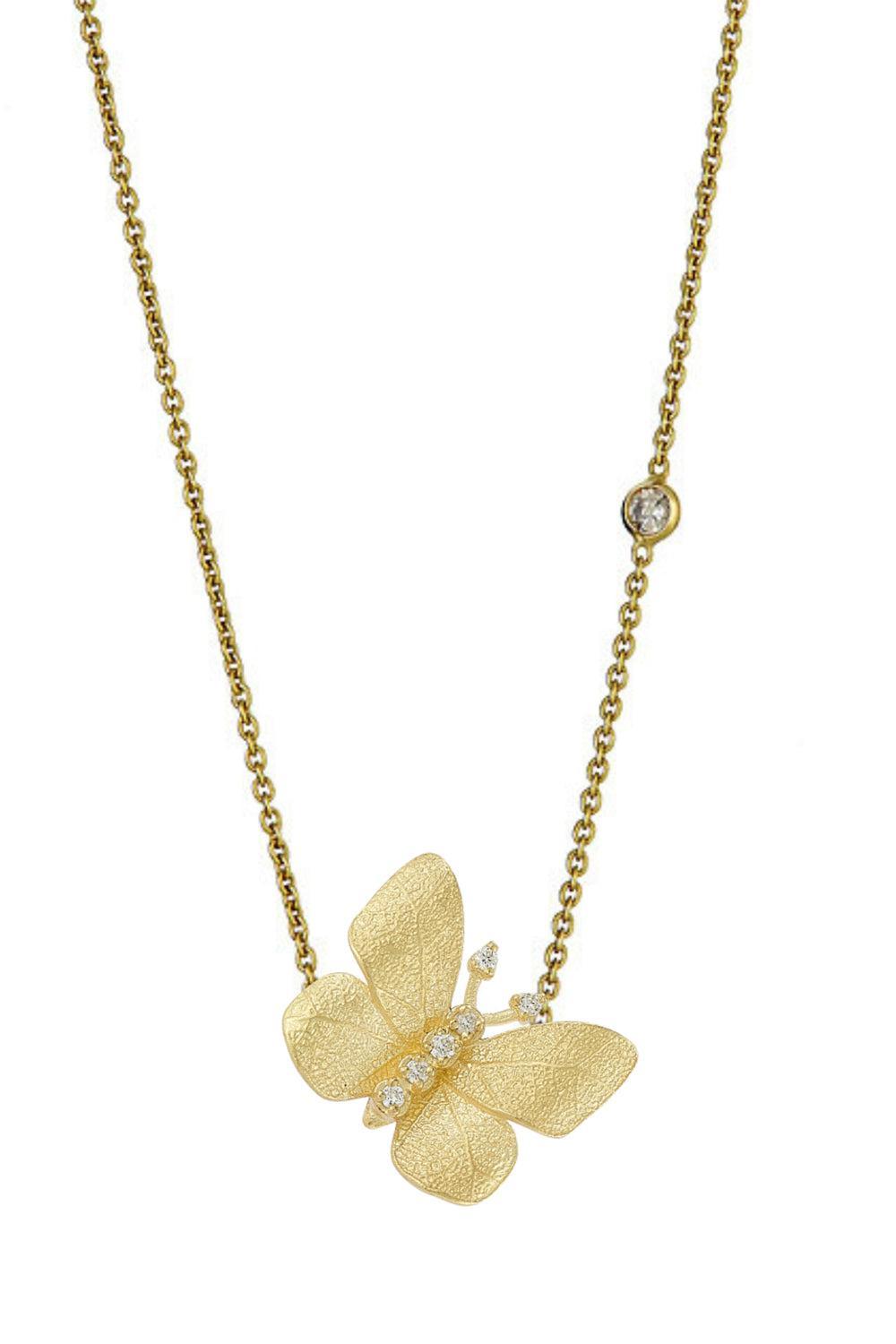 Small Textured Diamond Butterfly Necklace-YELLOW GOLD-JEWELRYFINE JEWELNECKLACE O-TANYA FARAH