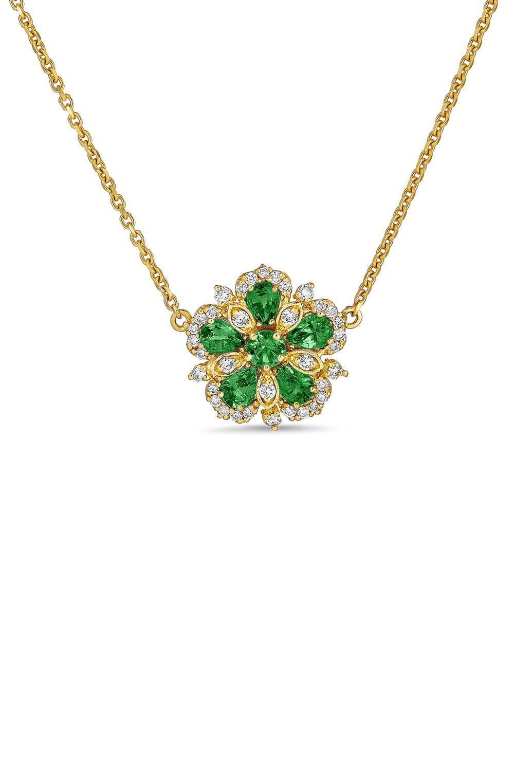 Jasmine Bloom Emerald Flower Necklace-YELLOW GOLD-16.5-JEWELRYFINE JEWELNECKLACE O-TANYA FARAH