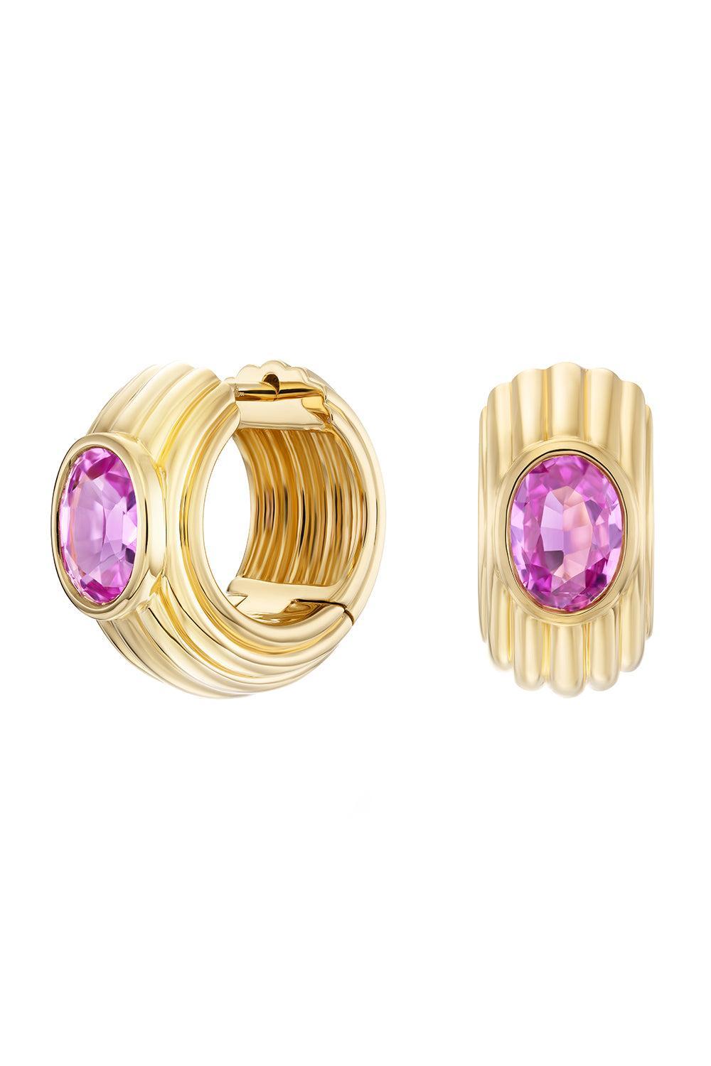 Pink Sapphire Nomad Gemstone Huggies Earrings-YELLOW GOLD-JEWELRYFINE JEWELEARRING-SORELLINA