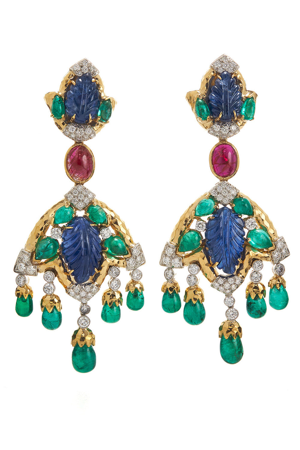 Emerald Sapphire Ruby Diamond Amazon Earrings