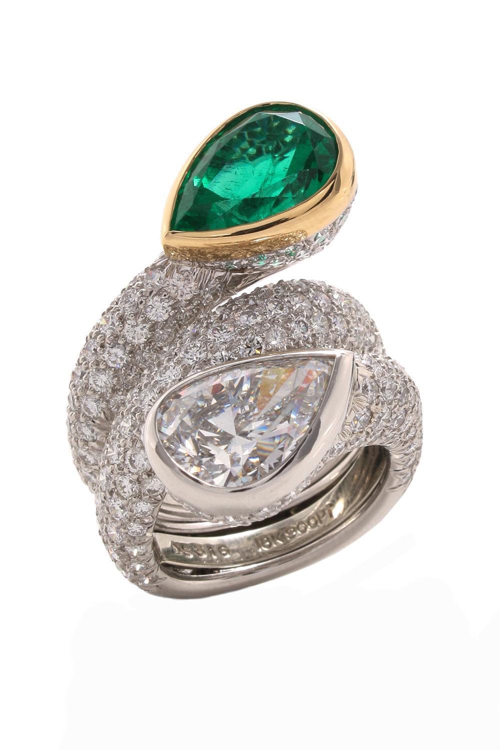 Emerald Crossover Coil Couture Ring-PLATINUM-JEWELRYFINE JEWELRING-DAVID WEBB