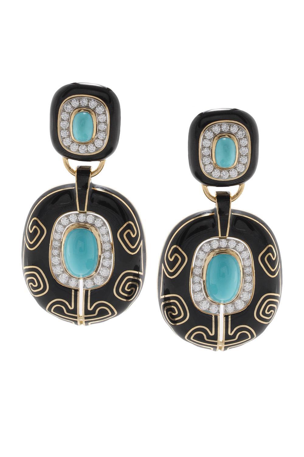 Turquoise Diamond Black Lantern Earrings-YELLOW GOLD-JEWELRYFINE JEWELEARRING-DAVID WEBB